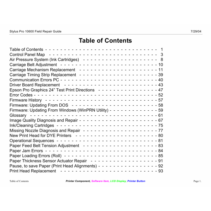 EPSON StylusPro 10600 Field-Repair-Guide Service Manual
