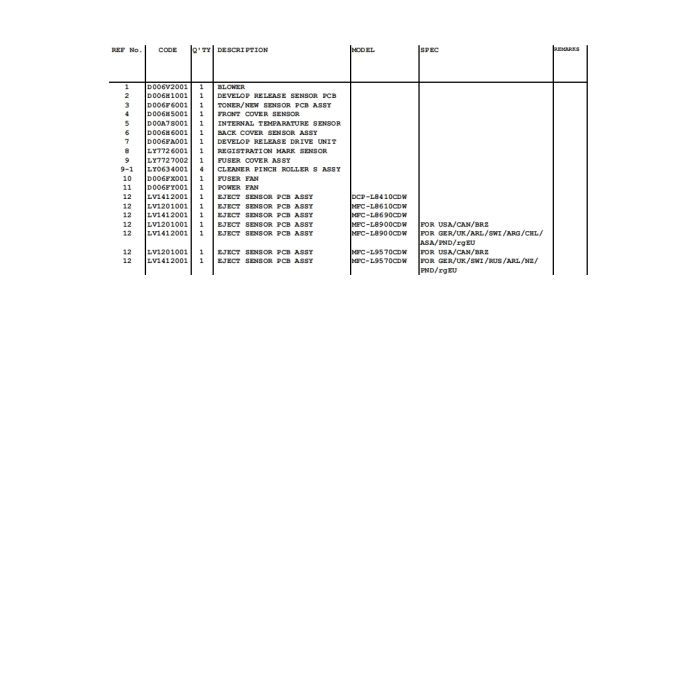 Brother Color-Laser-MFC L8610CDW L8690CDW L8900CDW L9570CDW DCP-L8410CDW Parts List Manual