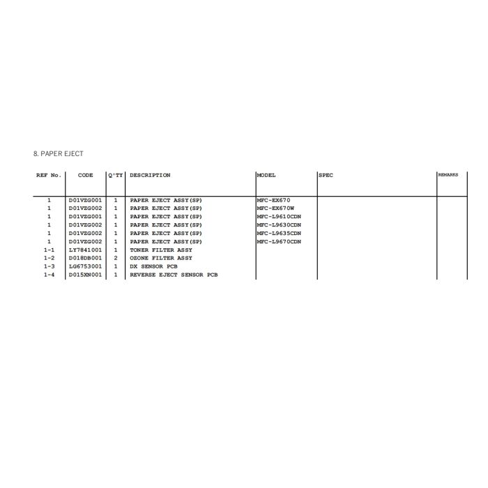 Brother Color-Laser-MFC L9610CDN L9630CDN L9635CDN L9670CDN EX670W Parts List Manual