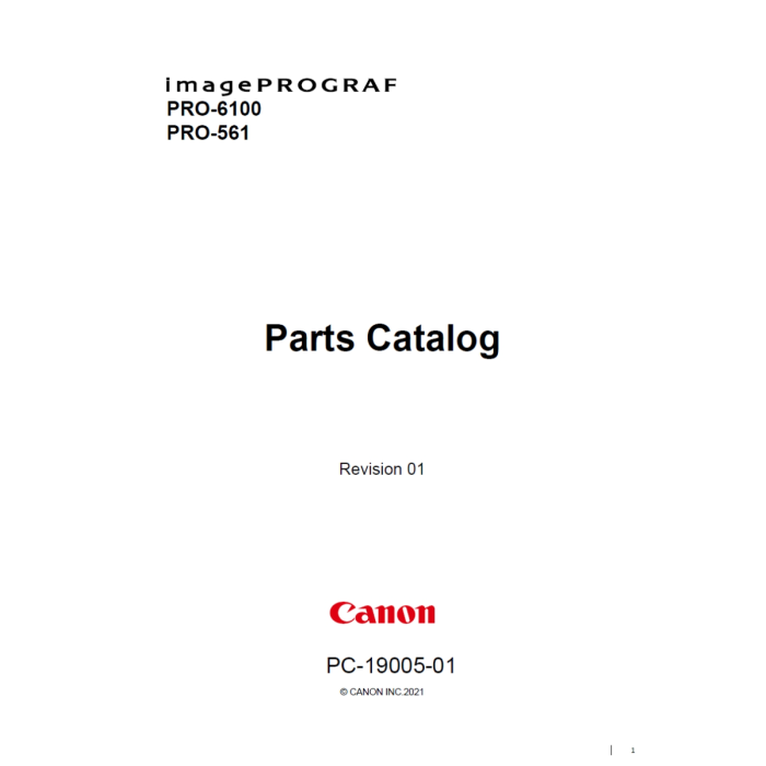 CANON imagePROGRAF PRO-6100 PRO-561 Parts Manual